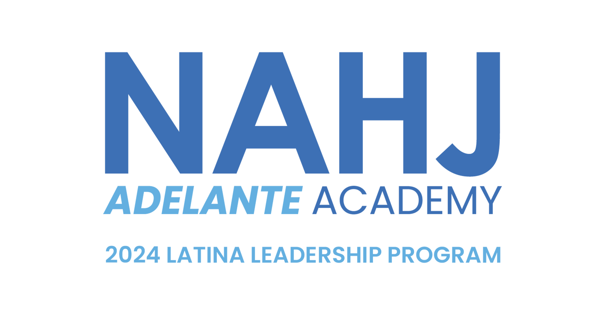 Blue text logo that reads NAHJ Adelante Academy 2024 Latina Leadership Program